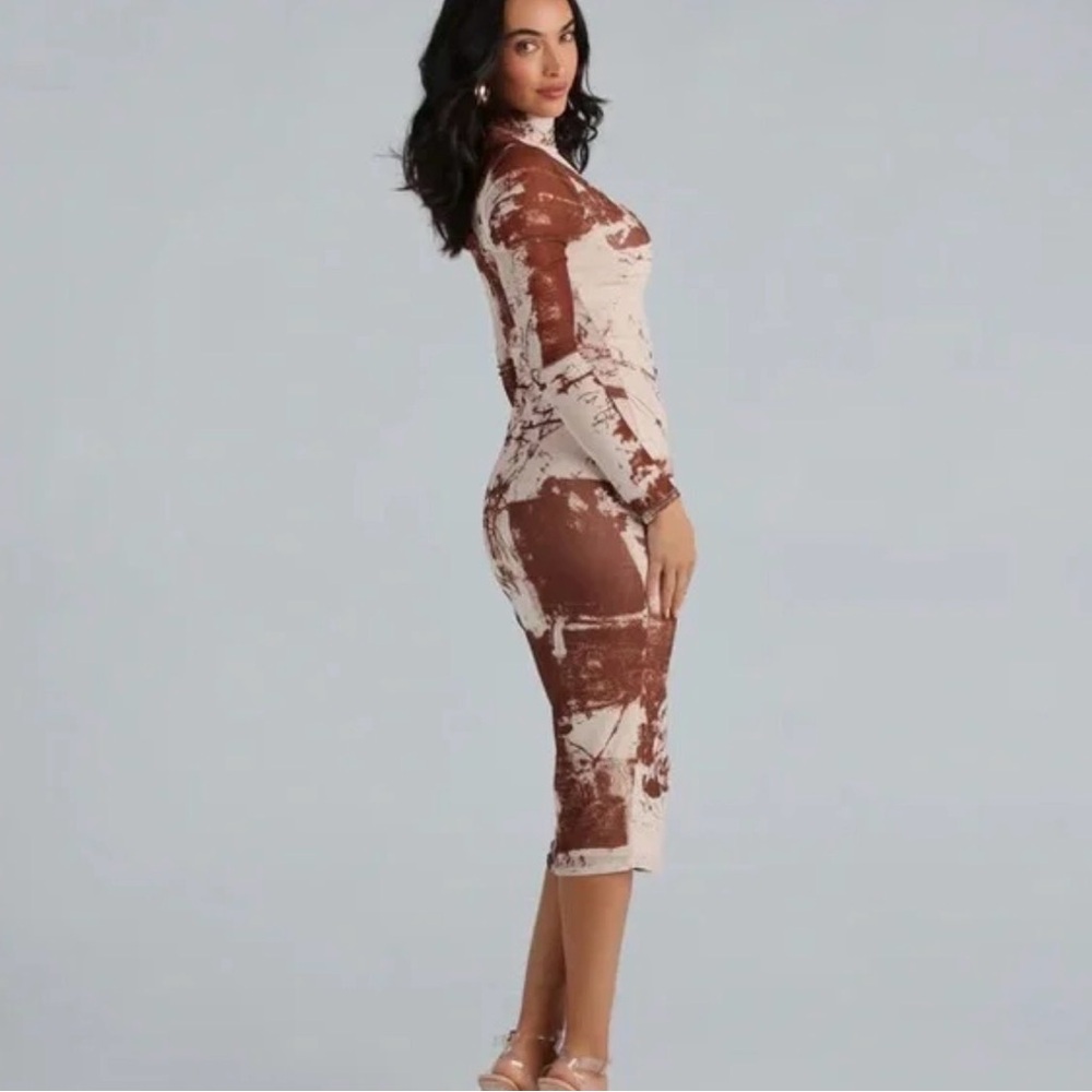 Privy Brown and Cream Long Sleeve Dress